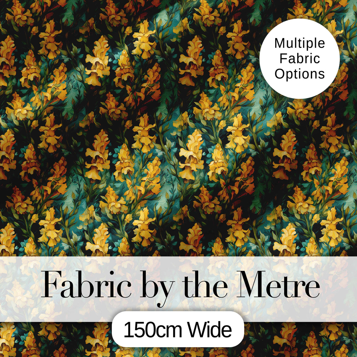 Yellow Iris Floral Seamless Pattern on Teal Background Vintage Botanical Style Digital Print Fabric by the Metre UK Sewing Quilting Textile