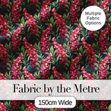 Vibrant Pink Gladiolus Floral  on Dark Green Background Botanical Digital Print Fabric by the Metre UK Sewing Quilting Textile