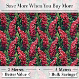 Vibrant Pink Gladiolus Floral  on Dark Green Background Botanical Digital Print Fabric by the Metre UK Sewing Quilting Textile