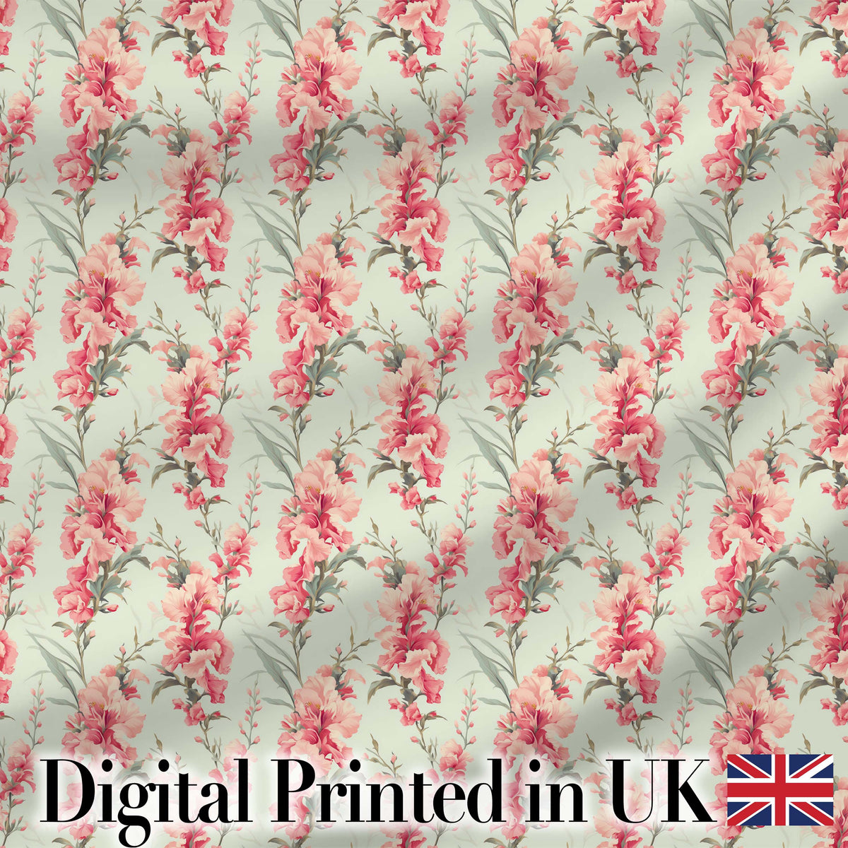 Delicate Pink Floral Seamless Pattern on Soft Sage Background Vintage Botanical Digital Print Fabric by the Metre UK Sewing Quilting Textile