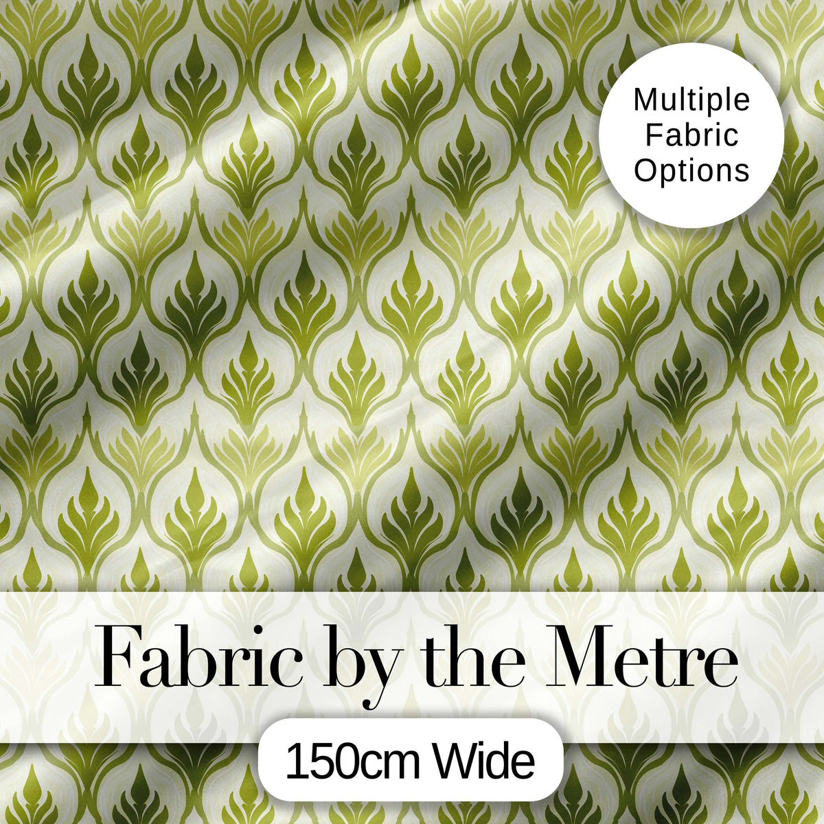 Green Art Deco Leaf Seamless Pattern on Cream Background  Geometric Digital Print Fabric by the Metre UK Sewing Quilting Textile