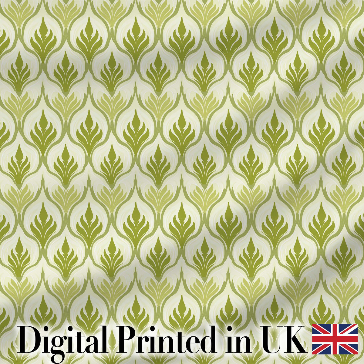 Green Art Deco Leaf Seamless Pattern on Cream Background  Geometric Digital Print Fabric by the Metre UK Sewing Quilting Textile