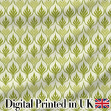 Green Art Deco Leaf Seamless Pattern on Cream Background  Geometric Digital Print Fabric by the Metre UK Sewing Quilting Textile