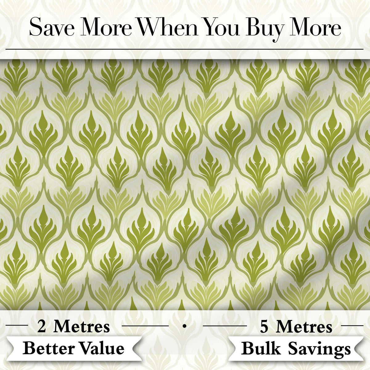 Green Art Deco Leaf Seamless Pattern on Cream Background  Geometric Digital Print Fabric by the Metre UK Sewing Quilting Textile