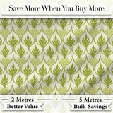 Green Art Deco Leaf Seamless Pattern on Cream Background  Geometric Digital Print Fabric by the Metre UK Sewing Quilting Textile