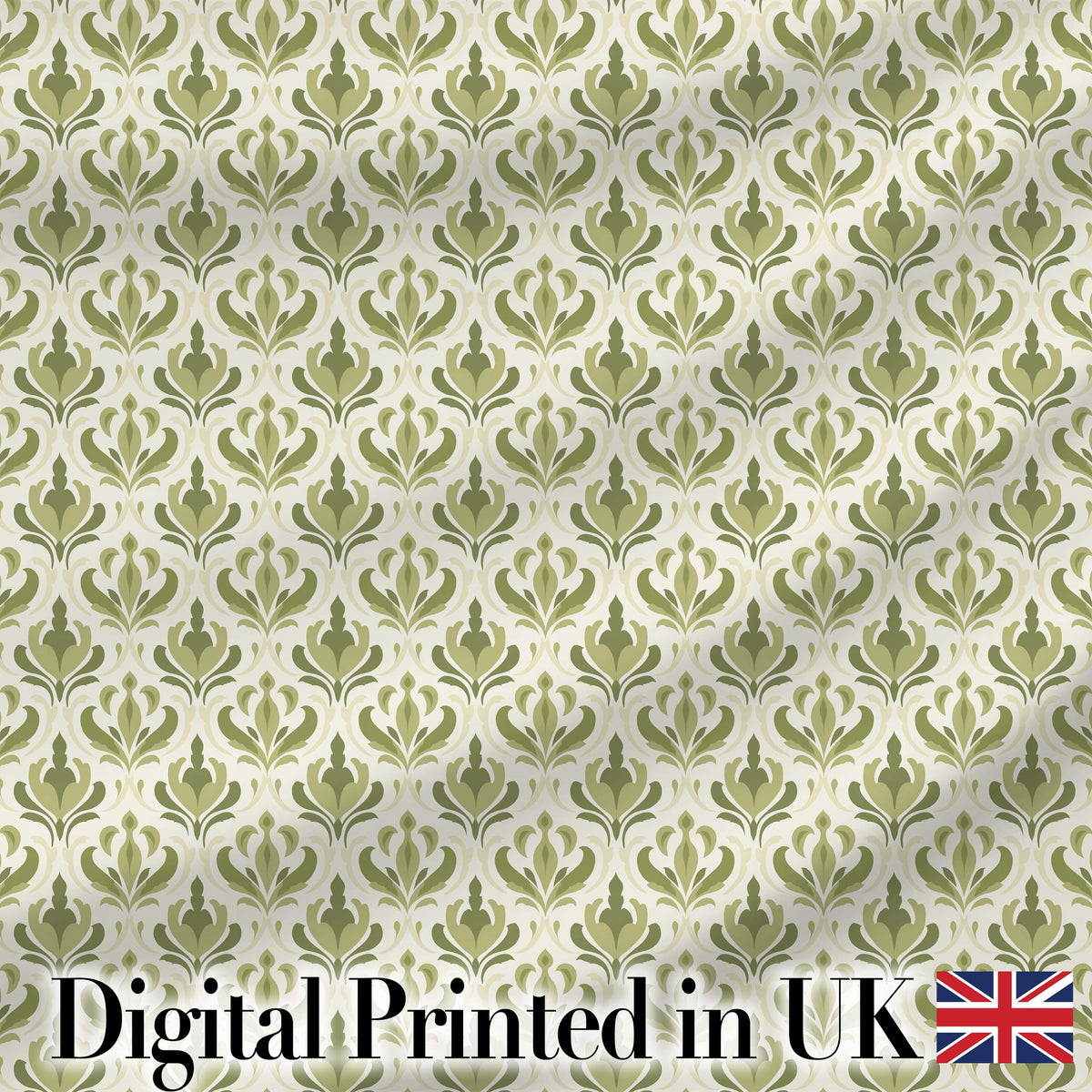 Vintage Olive Green Damask   on Light Background Classic Ornamental Digital Print Fabric by the Metre UK Sewing Quilting Textile