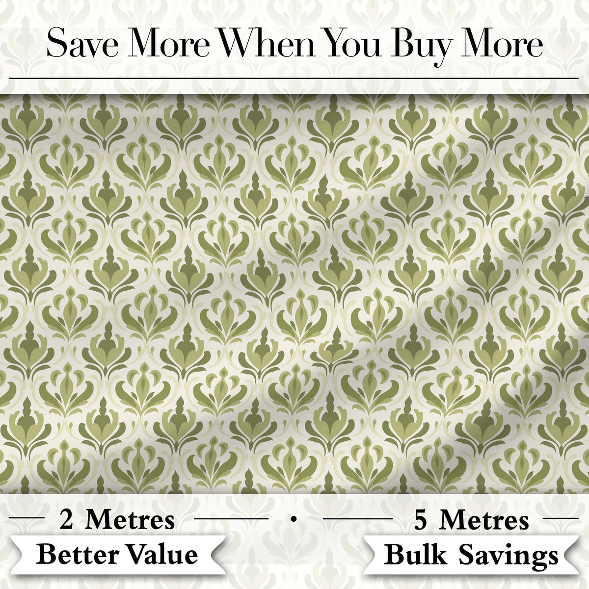 Vintage Olive Green Damask   on Light Background Classic Ornamental Digital Print Fabric by the Metre UK Sewing Quilting Textile