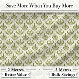 Vintage Olive Green Damask   on Light Background Classic Ornamental Digital Print Fabric by the Metre UK Sewing Quilting Textile