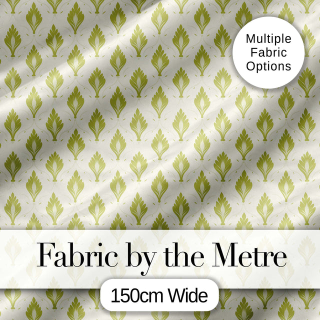 Minimalist Light Green Leaf Motif Seamless Pattern on Cream Background Digital Print Fabric by the Metre UK Sewing Quilting Textile