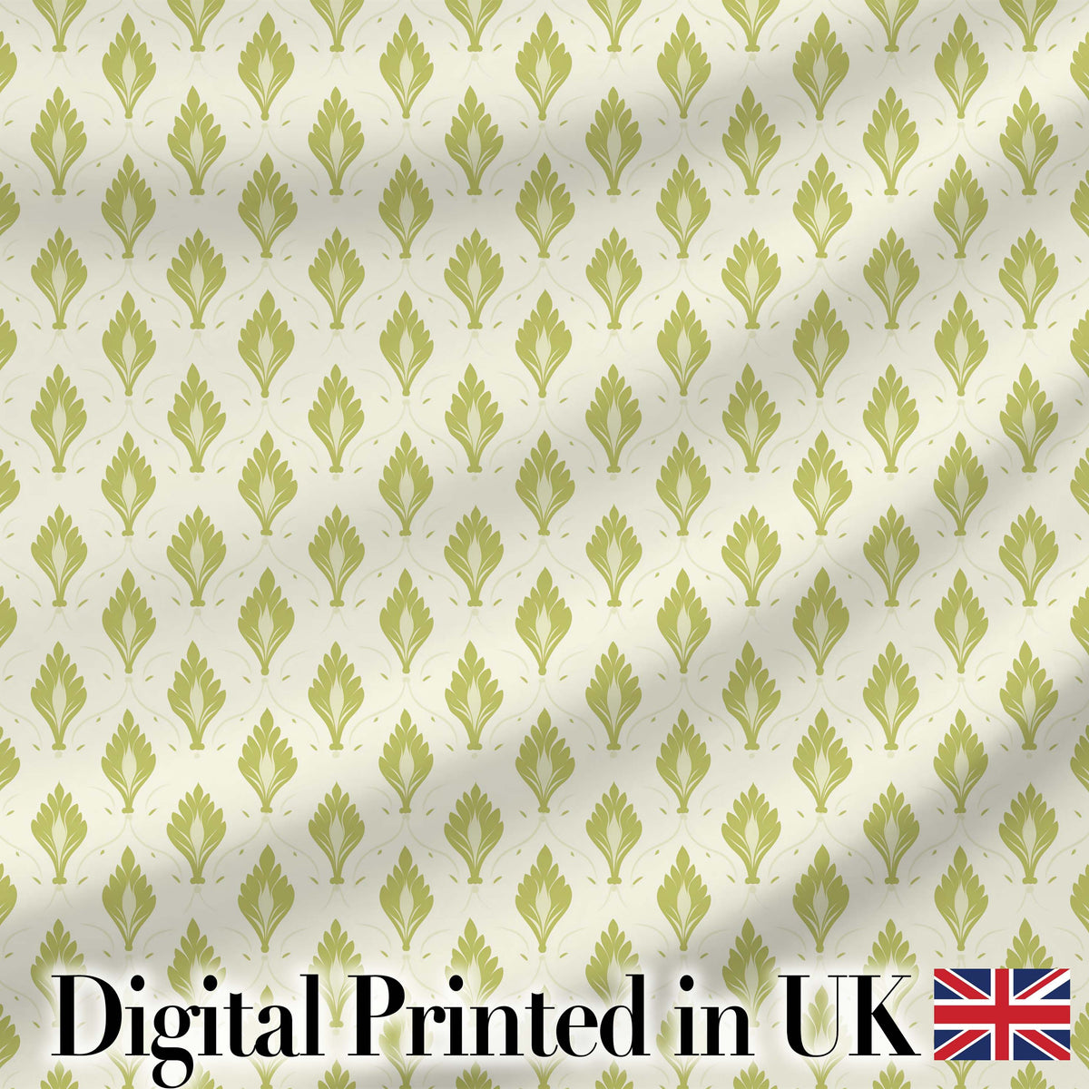 Minimalist Light Green Leaf Motif Seamless Pattern on Cream Background Digital Print Fabric by the Metre UK Sewing Quilting Textile
