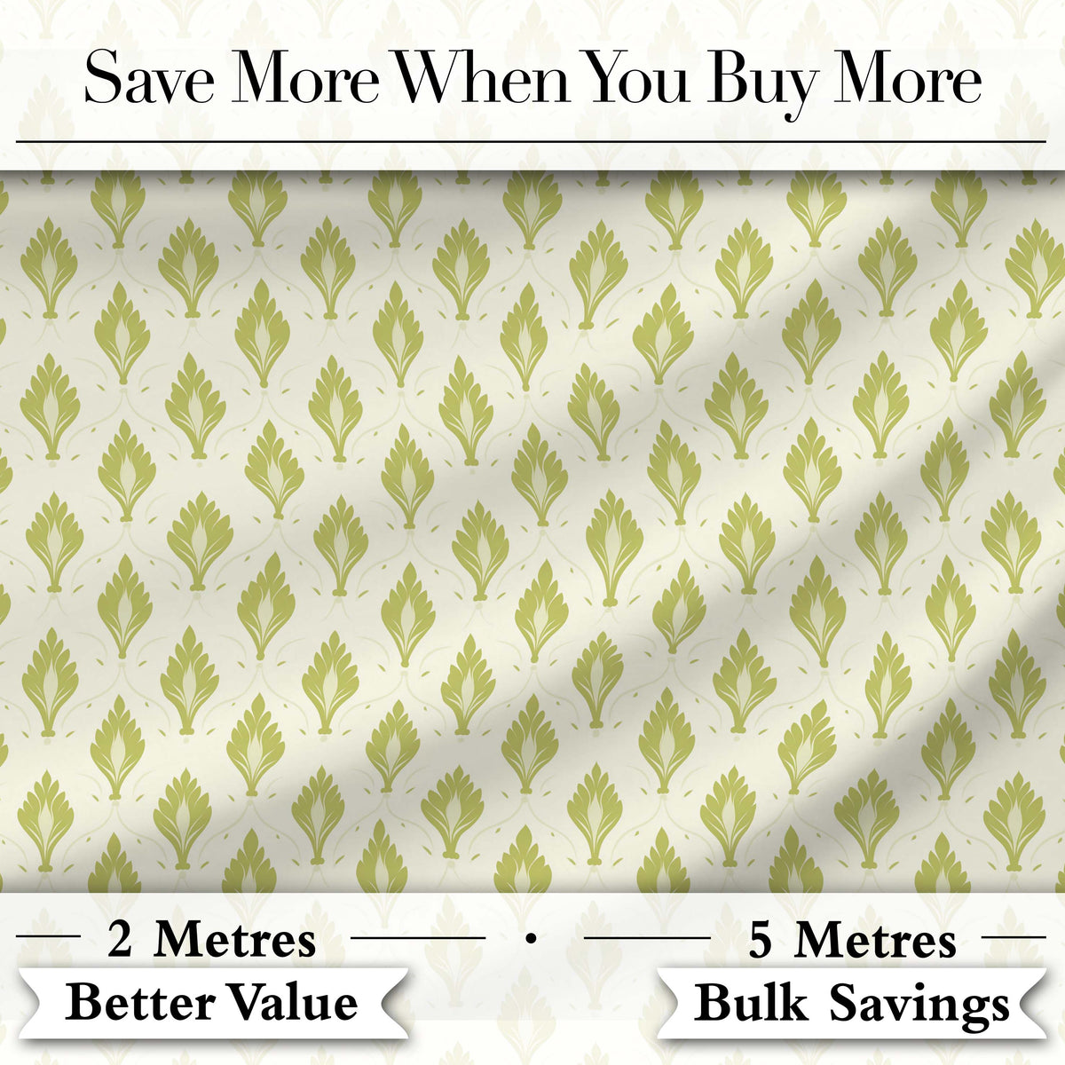Minimalist Light Green Leaf Motif Seamless Pattern on Cream Background Digital Print Fabric by the Metre UK Sewing Quilting Textile