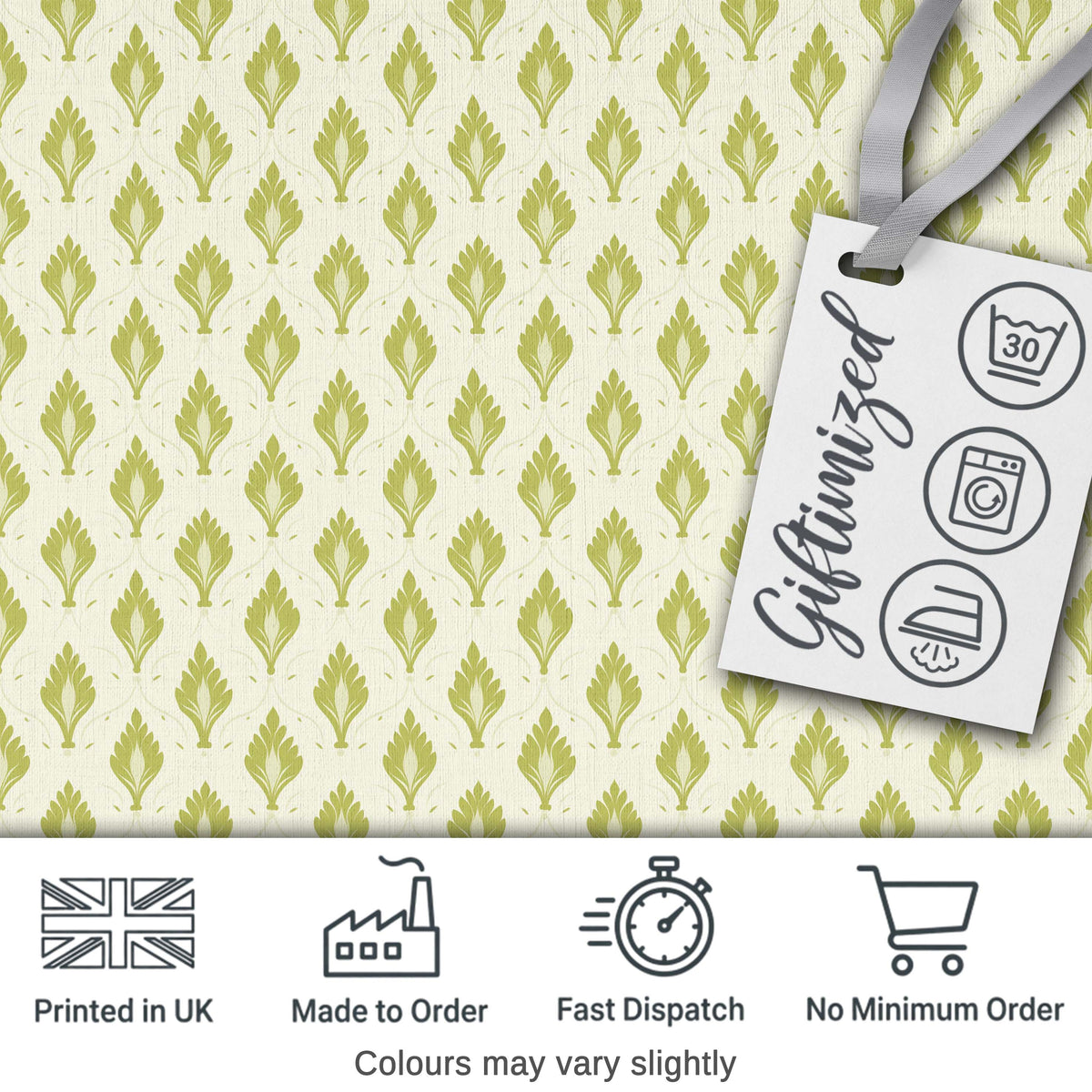 Minimalist Light Green Leaf Motif Seamless Pattern on Cream Background Digital Print Fabric by the Metre UK Sewing Quilting Textile