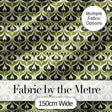 Green Abstract Damask  on Cream Background Mid Century Style Digital Print Fabric by the Metre UK Sewing Quilting Textile