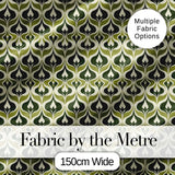 Green Abstract Damask  on Cream Background Mid Century Style Digital Print Fabric by the Metre UK Sewing Quilting Textile