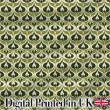 Green Abstract Damask  on Cream Background Mid Century Style Digital Print Fabric by the Metre UK Sewing Quilting Textile