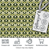Green Abstract Damask  on Cream Background Mid Century Style Digital Print Fabric by the Metre UK Sewing Quilting Textile