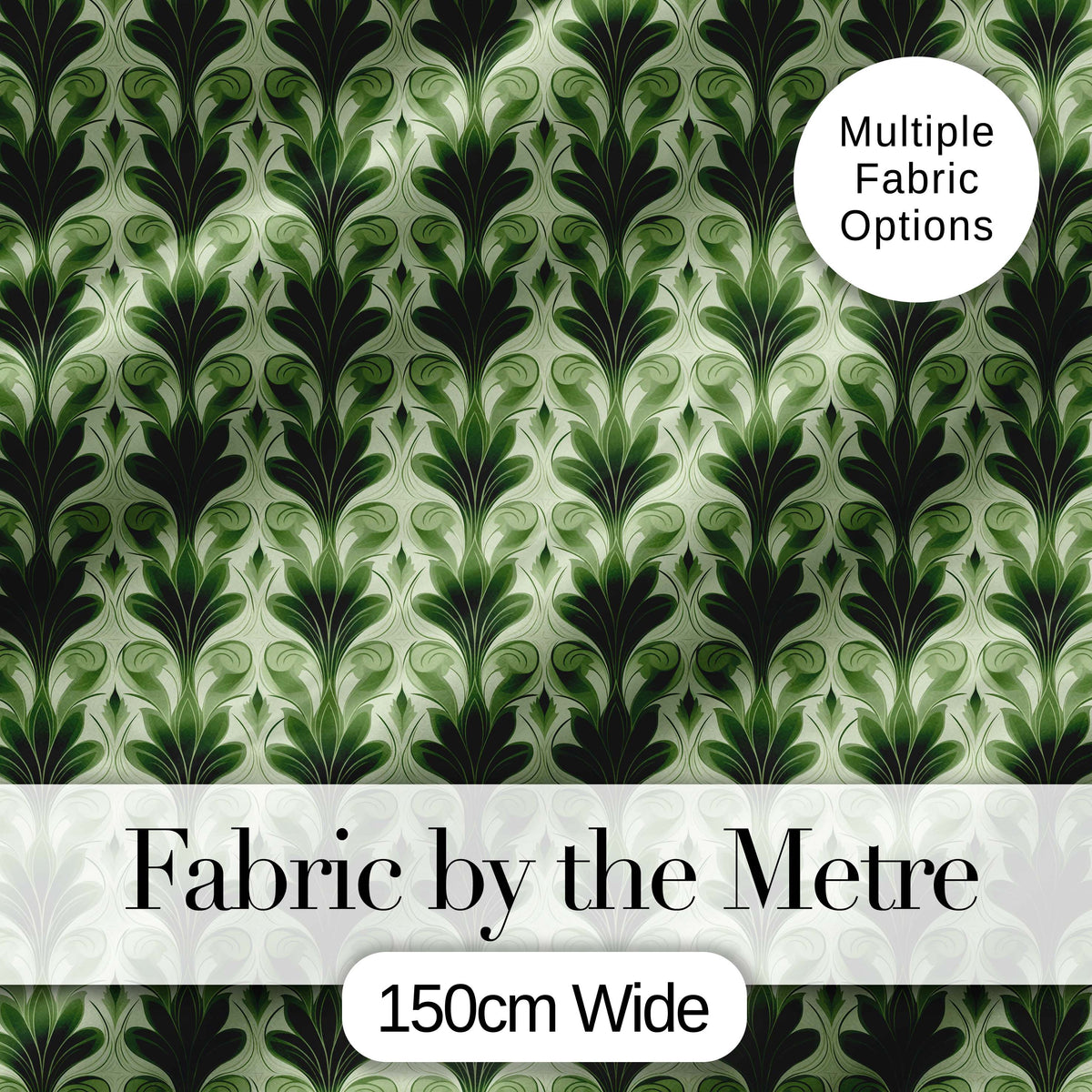 Dark Green  Leaf Wave Seamless Pattern with Organic Flowing Shapes Digital Print Fabric by the Metre UK Sewing Quilting Textile