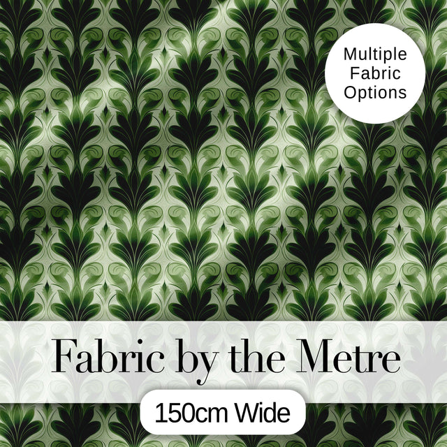 Dark Green  Leaf Wave Seamless Pattern with Organic Flowing Shapes Digital Print Fabric by the Metre UK Sewing Quilting Textile