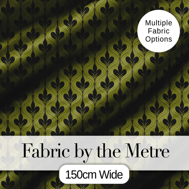 Mid Century Modern Green Leaf Geometric Seamless Pattern  Botanical Digital Print Fabric by the Metre UK Sewing Quilting Textile