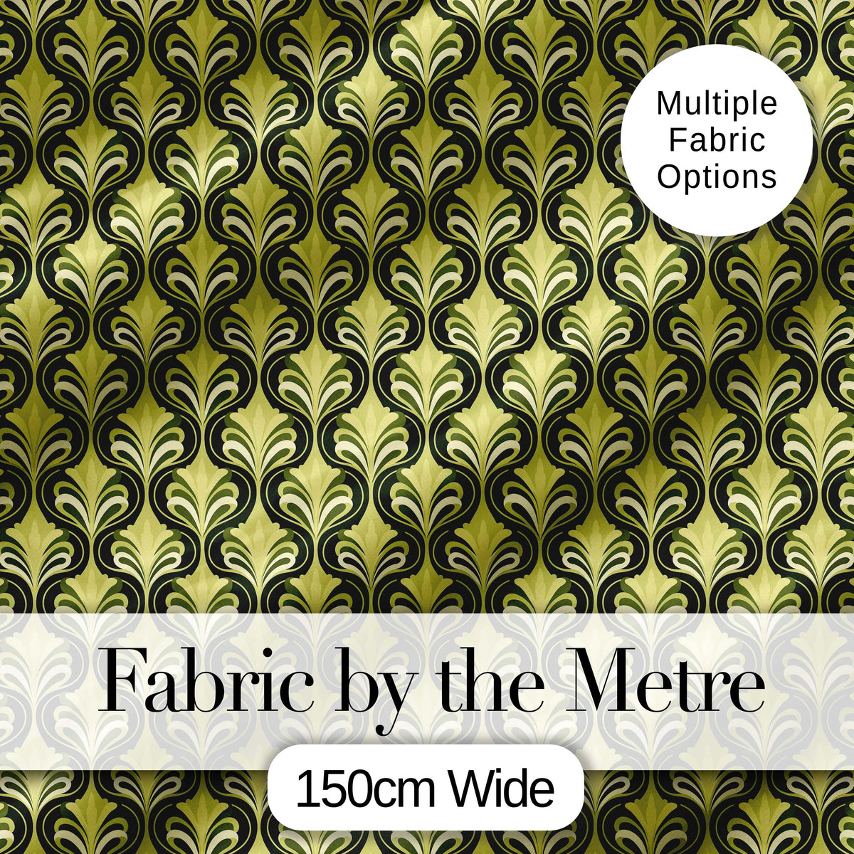 Art Nouveau Inspired Green Ornamental Leaf Seamless Pattern Vintage Style Digital Print Fabric by the Metre UK Sewing Quilting Textile