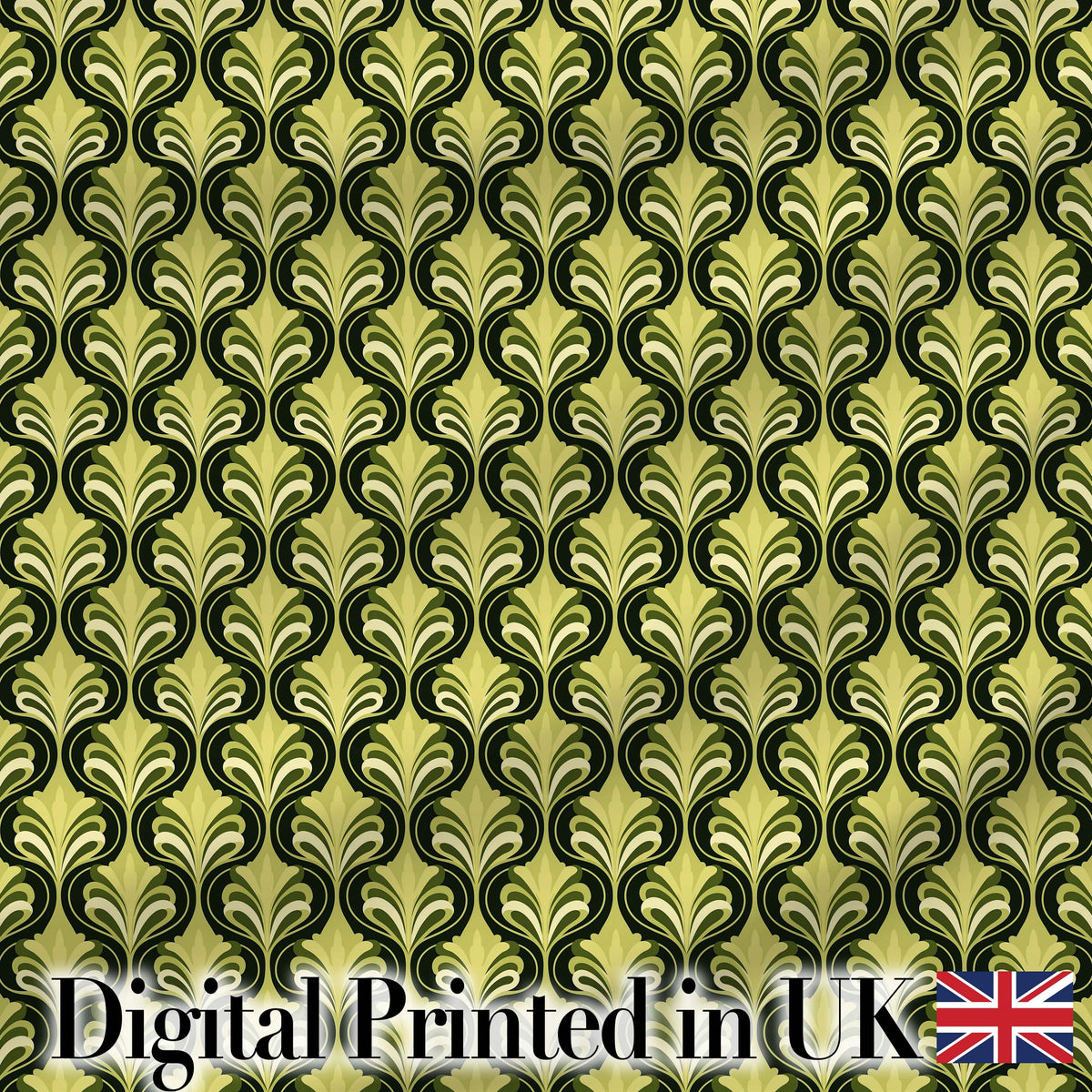 Art Nouveau Inspired Green Ornamental Leaf Seamless Pattern Vintage Style Digital Print Fabric by the Metre UK Sewing Quilting Textile