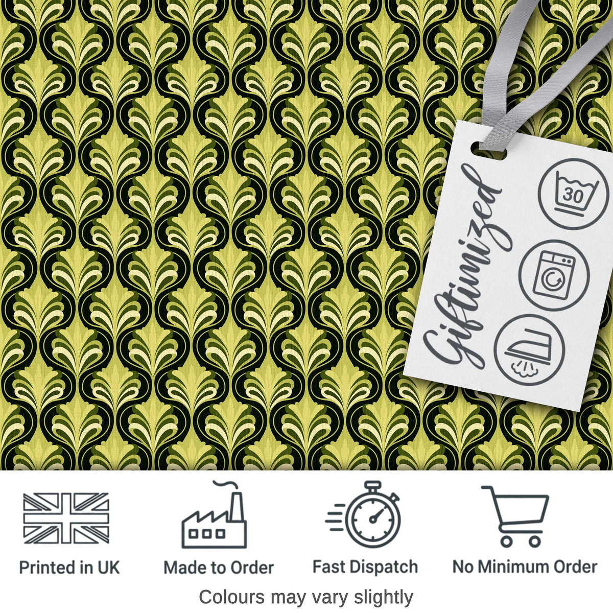 Art Nouveau Inspired Green Ornamental Leaf Seamless Pattern Vintage Style Digital Print Fabric by the Metre UK Sewing Quilting Textile
