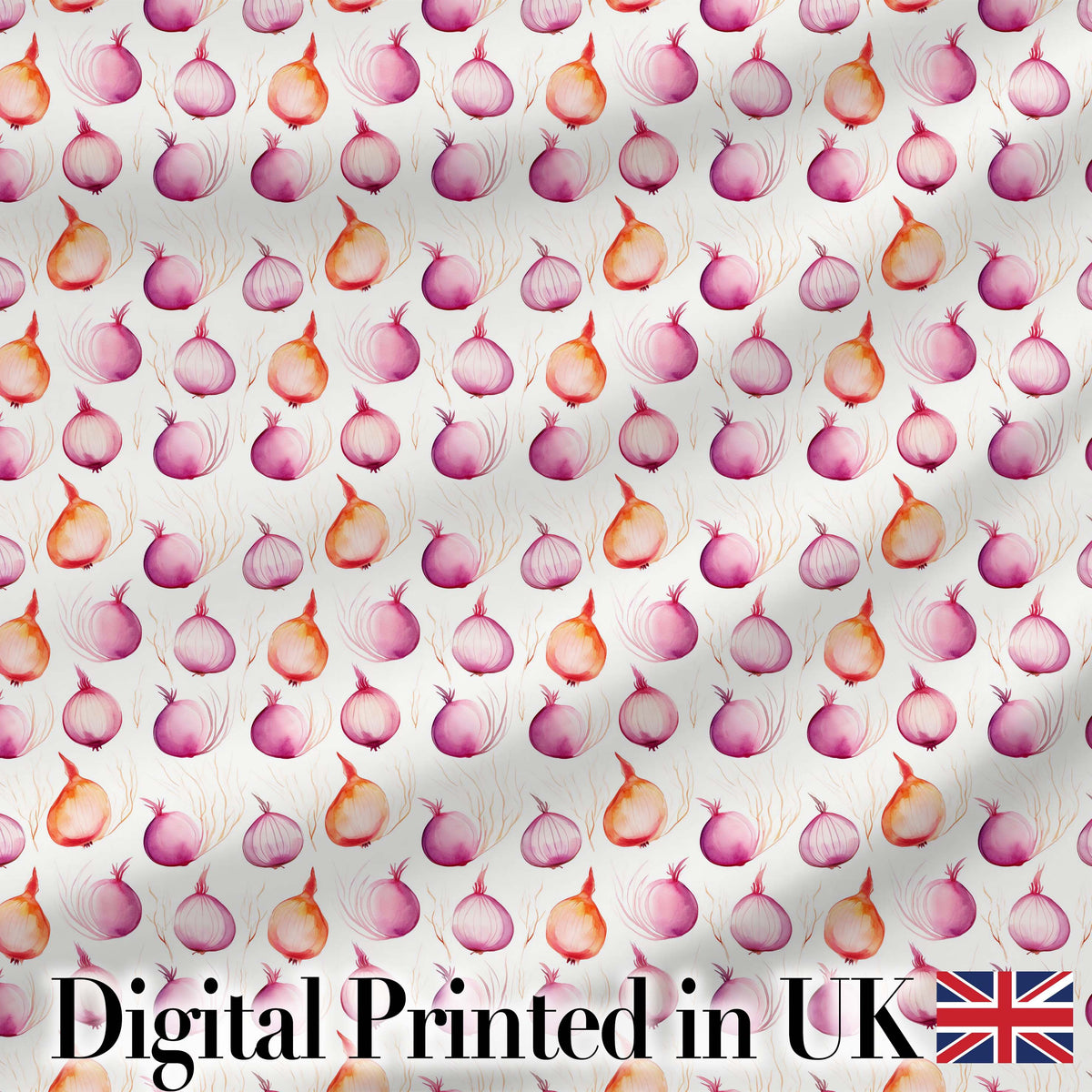 Watercolor Onion Repeat Pattern Pink and Orange Kitchen Vegetable Design Digital Print Fabric by the Metre UK Sewing Quilting Textile