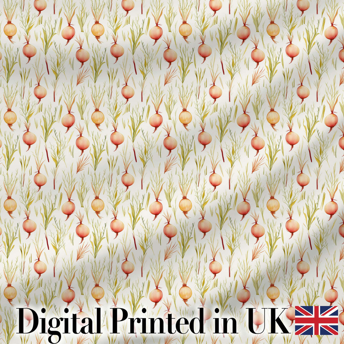 Delicate Onion and Herb Seamless Pattern Soft Botanical Garden Style Digital Print Fabric by the Metre UK Sewing Quilting Textile