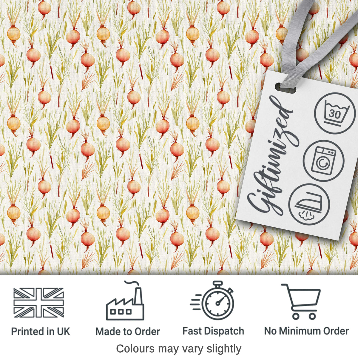 Delicate Onion and Herb Seamless Pattern Soft Botanical Garden Style Digital Print Fabric by the Metre UK Sewing Quilting Textile