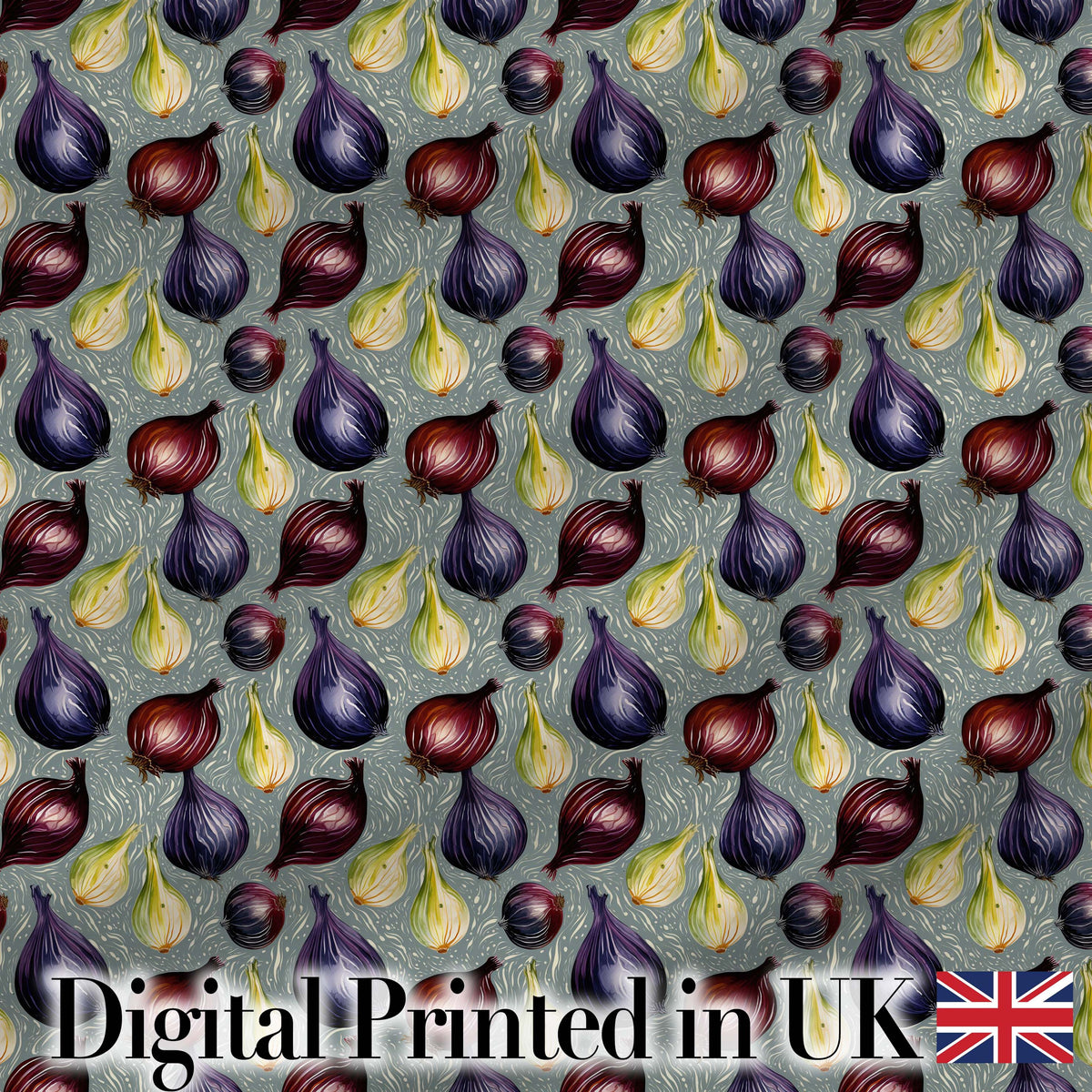 Colorful Onion Variety Seamless Pattern Rustic Farm Produce Design Digital Print Fabric by the Metre UK Sewing Quilting Textile