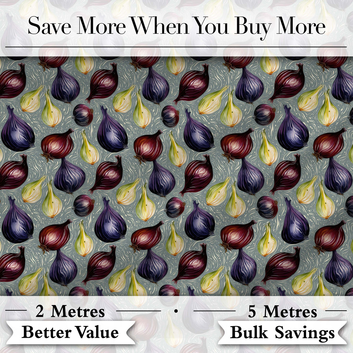 Colorful Onion Variety Seamless Pattern Rustic Farm Produce Design Digital Print Fabric by the Metre UK Sewing Quilting Textile