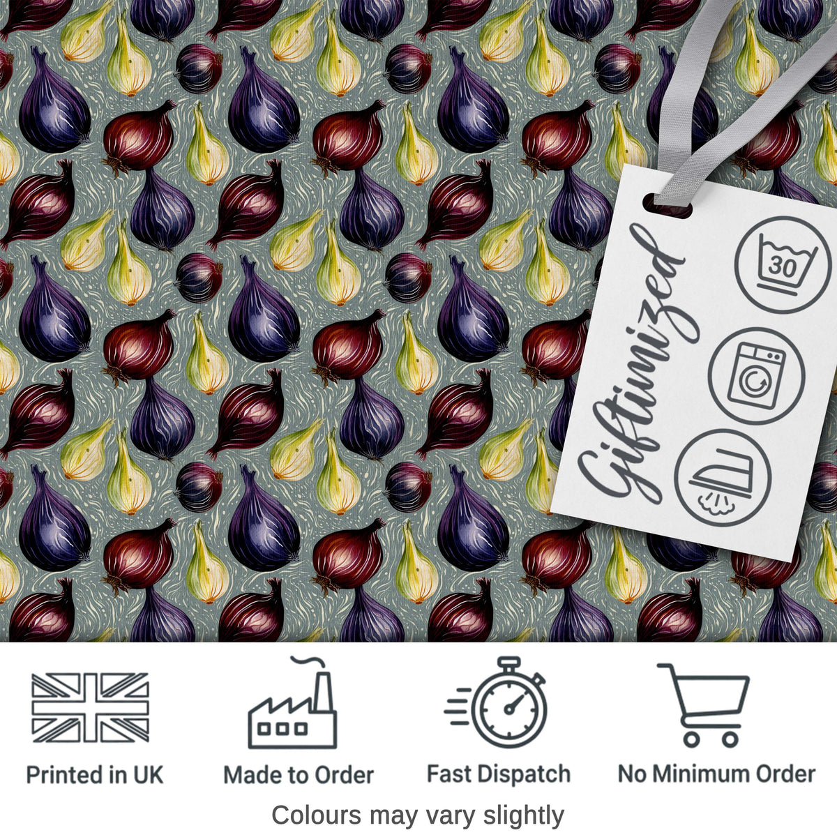 Colorful Onion Variety Seamless Pattern Rustic Farm Produce Design Digital Print Fabric by the Metre UK Sewing Quilting Textile
