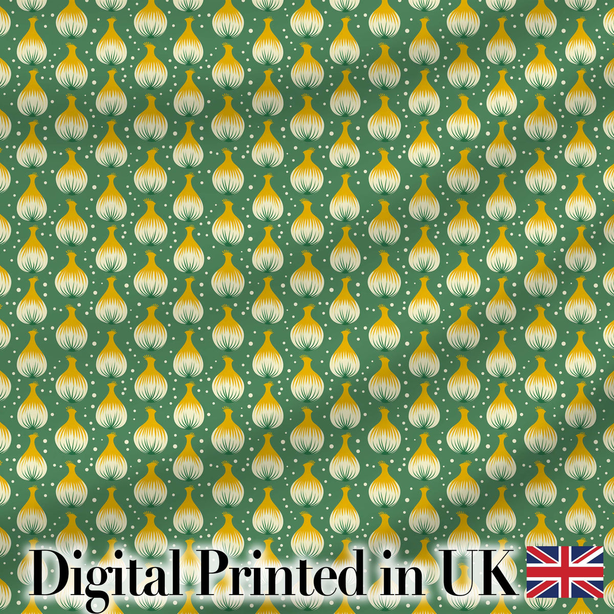 Geometric Onion Motif Pattern Green Background Modern Minimal Design Digital Print Fabric by the Metre UK Sewing Quilting Textile