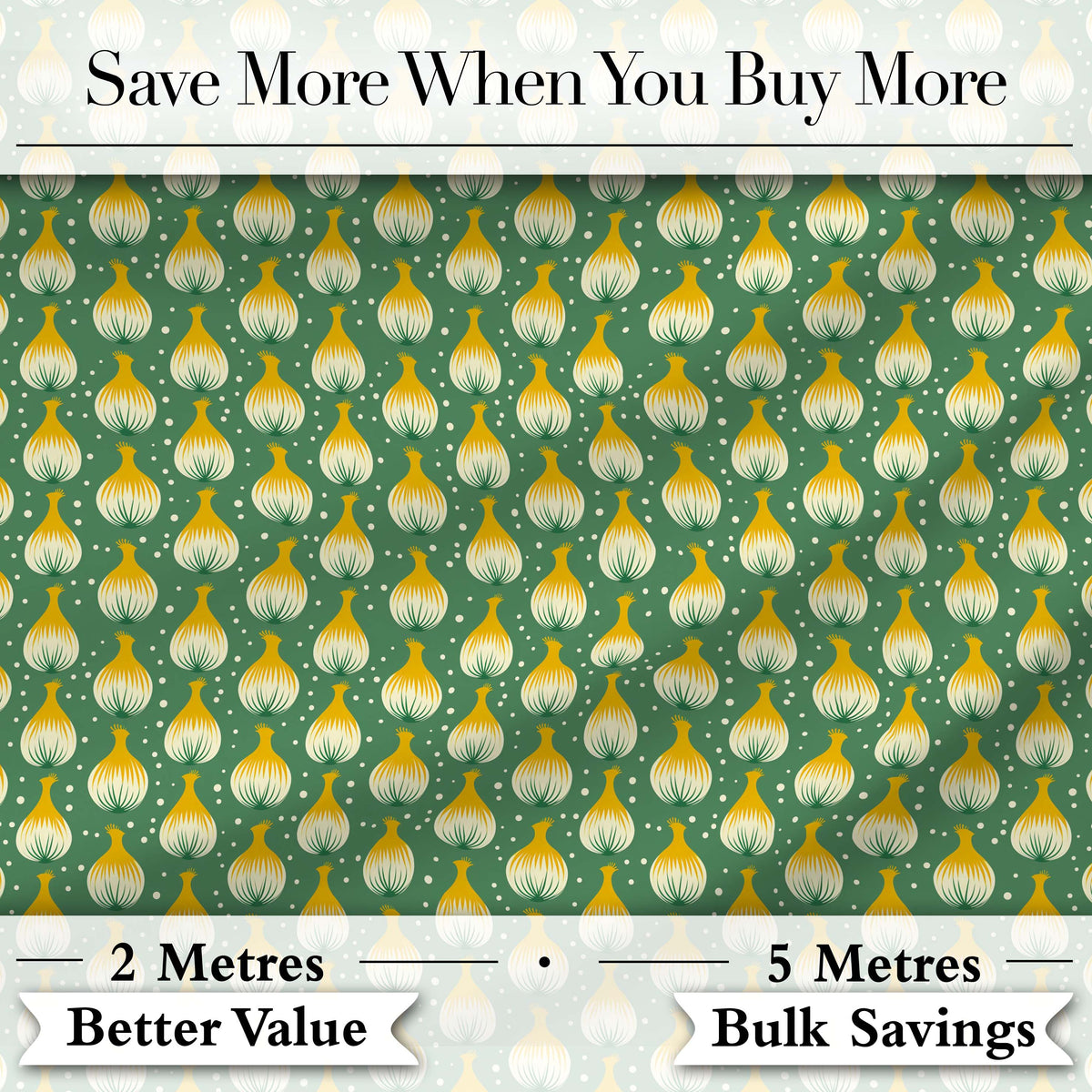 Geometric Onion Motif Pattern Green Background Modern Minimal Design Digital Print Fabric by the Metre UK Sewing Quilting Textile