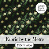 Dark Green Ornate Onion Botanical Pattern Vintage Floral Style Digital Print Fabric by the Metre UK Sewing Quilting Textile