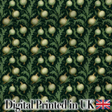 Dark Green Ornate Onion Botanical Pattern Vintage Floral Style Digital Print Fabric by the Metre UK Sewing Quilting Textile