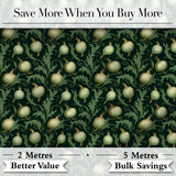 Dark Green Ornate Onion Botanical Pattern Vintage Floral Style Digital Print Fabric by the Metre UK Sewing Quilting Textile