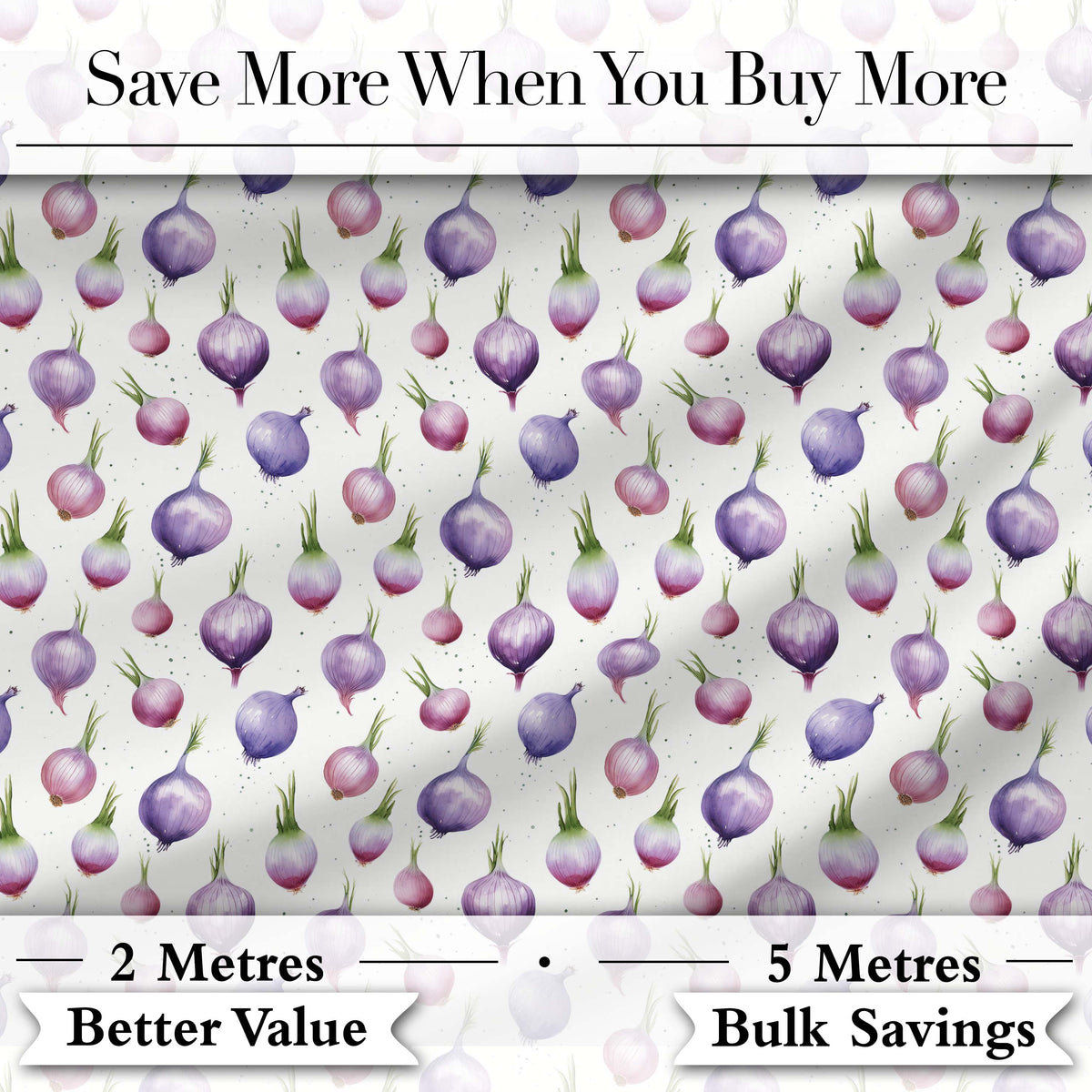Watercolor Purple Onion Seamless Pattern Soft Kitchen Garden Theme Digital Print Fabric by the Metre UK Sewing Quilting Textile