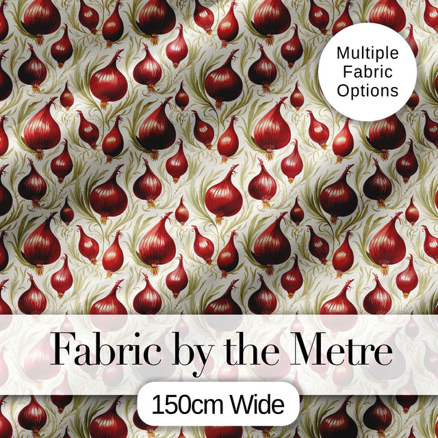 Red Onion Botanical Seamless Pattern Vintage Farmhouse Style Design Digital Print Fabric by the Metre UK Sewing Quilting Textile
