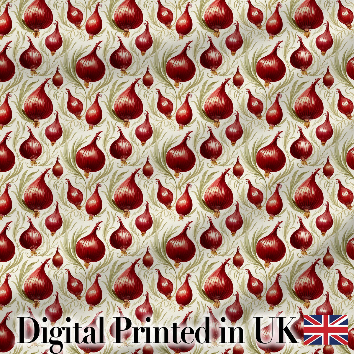 Red Onion Botanical Seamless Pattern Vintage Farmhouse Style Design Digital Print Fabric by the Metre UK Sewing Quilting Textile