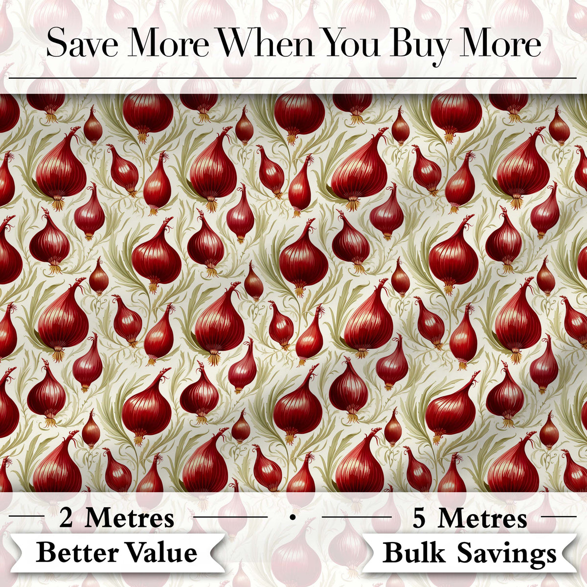 Red Onion Botanical Seamless Pattern Vintage Farmhouse Style Design Digital Print Fabric by the Metre UK Sewing Quilting Textile