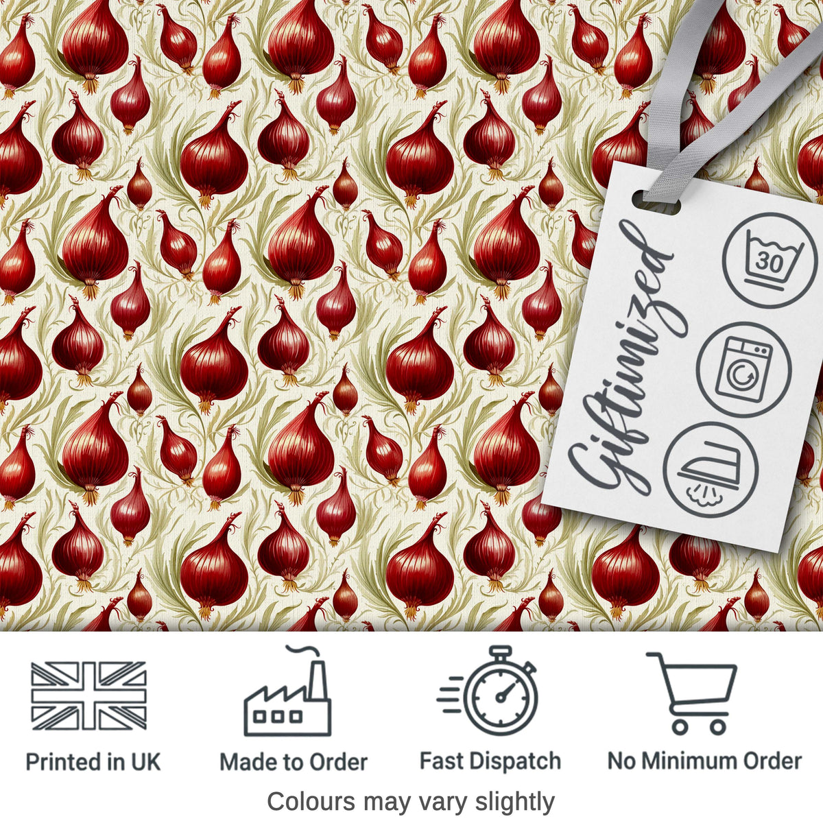 Red Onion Botanical Seamless Pattern Vintage Farmhouse Style Design Digital Print Fabric by the Metre UK Sewing Quilting Textile