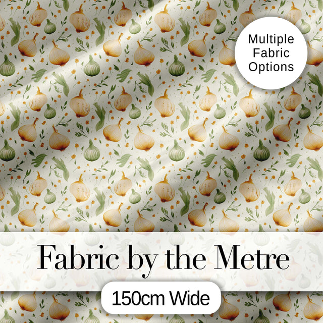 Watercolor Onion and Herb Seamless Pattern Light Botanical Kitchen Design Digital Print Fabric by the Metre UK Sewing Quilting Textile