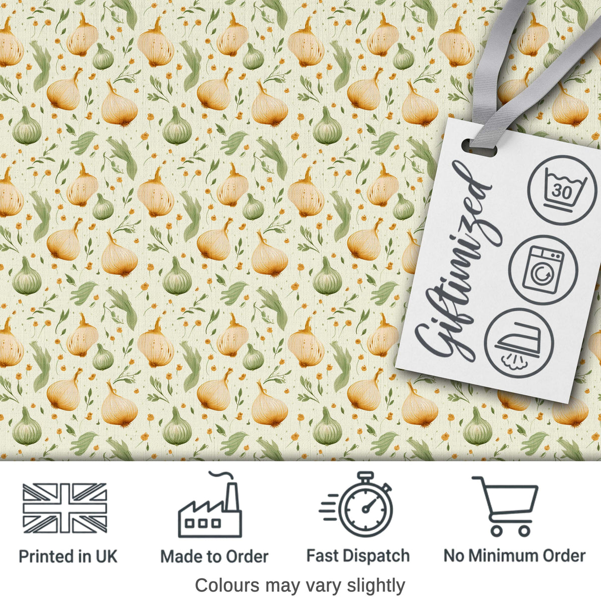 Watercolor Onion and Herb Seamless Pattern Light Botanical Kitchen Design Digital Print Fabric by the Metre UK Sewing Quilting Textile