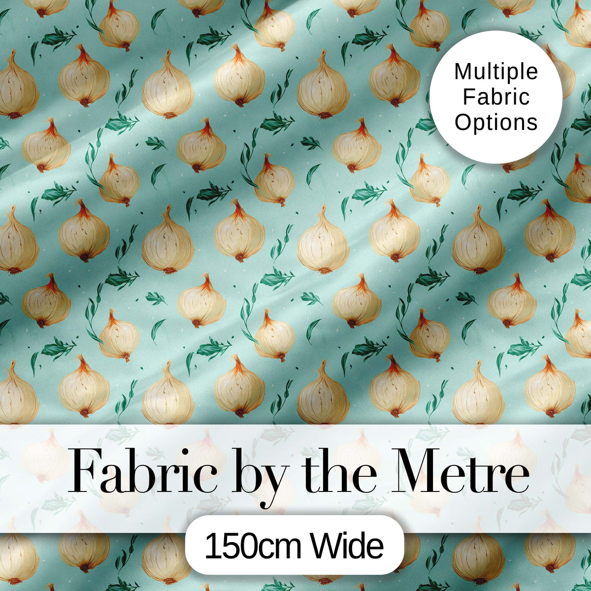 Blue Background Onion Seamless Pattern Fresh Kitchen Garden Style Digital Print Fabric by the Metre UK Sewing Quilting Textile
