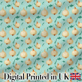 Blue Background Onion Seamless Pattern Fresh Kitchen Garden Style Digital Print Fabric by the Metre UK Sewing Quilting Textile