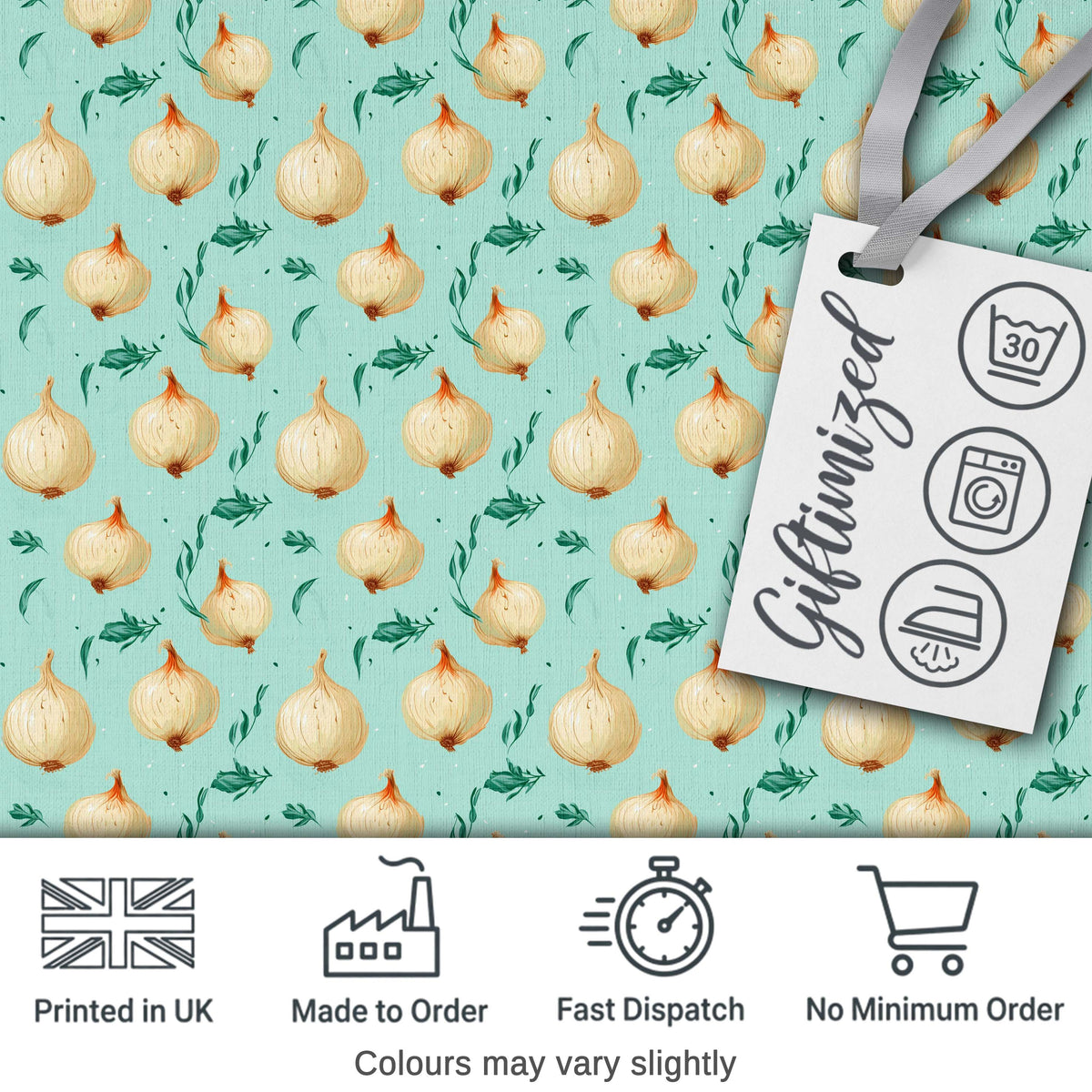 Blue Background Onion Seamless Pattern Fresh Kitchen Garden Style Digital Print Fabric by the Metre UK Sewing Quilting Textile