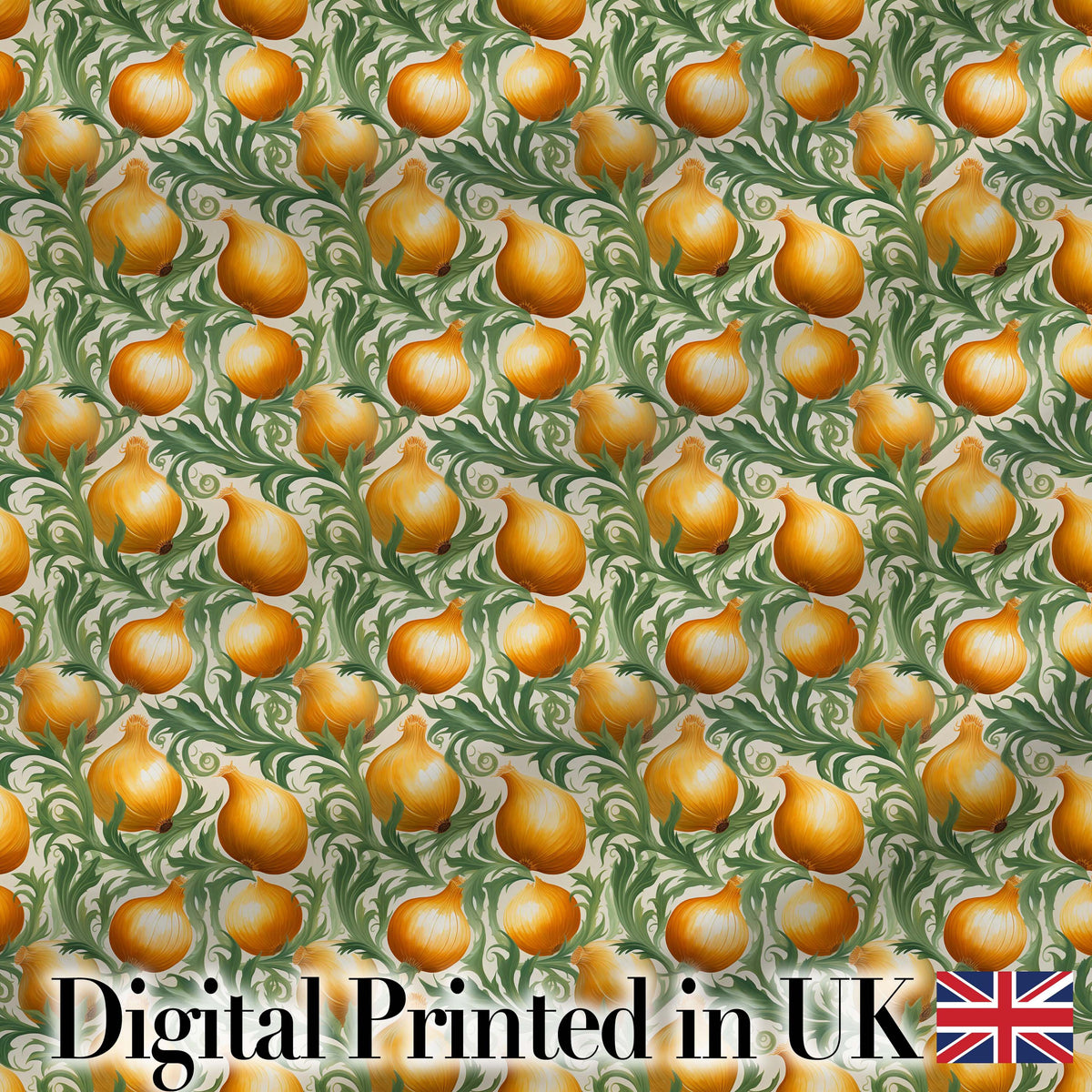 Ornate Golden Onion Vine Pattern Classic Botanical Illustration Style Digital Print Fabric by the Metre UK Sewing Quilting Textile