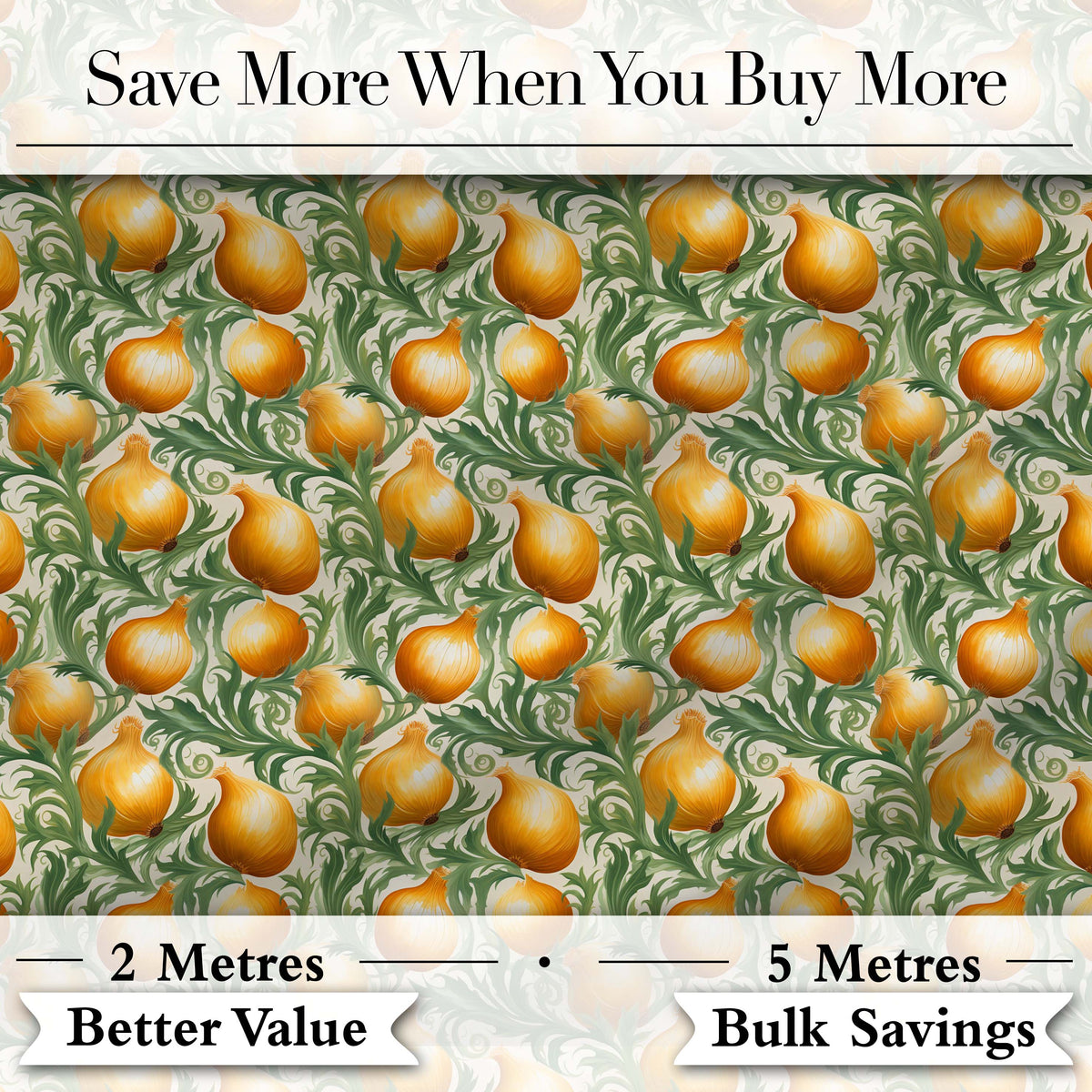 Ornate Golden Onion Vine Pattern Classic Botanical Illustration Style Digital Print Fabric by the Metre UK Sewing Quilting Textile