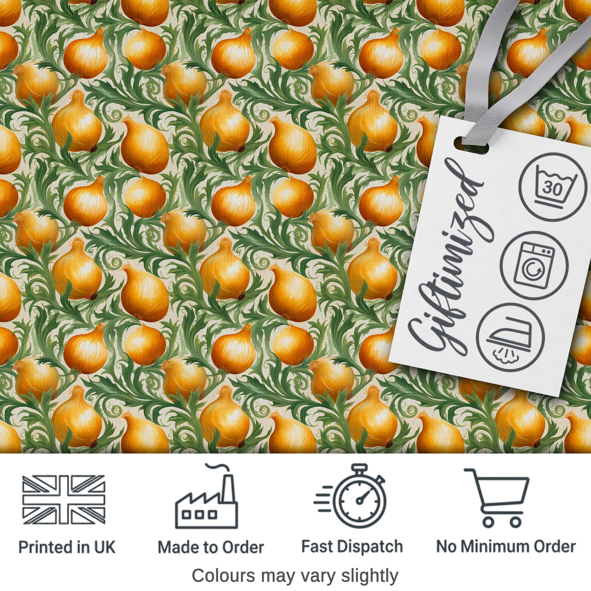 Ornate Golden Onion Vine Pattern Classic Botanical Illustration Style Digital Print Fabric by the Metre UK Sewing Quilting Textile